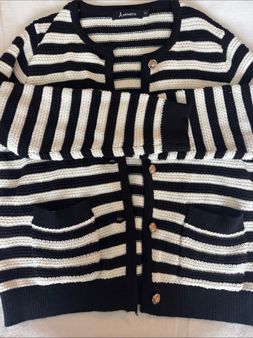 Black and White Striped Knit Cardigan Sweater size small